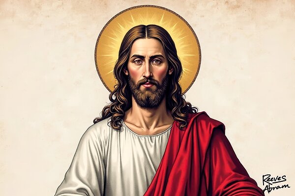 Jesus Christ and Gold Halo - Renaissance-Inspired Sacred Art