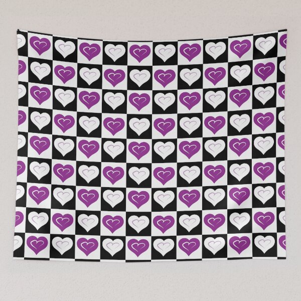 Item preview, Purple & White Hearts on Black Checkered Background designed and sold by Digitalmyth's Designs.