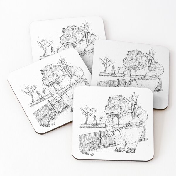 Item preview, The Gentle Groundskeeper: Detailed Ink Hippo Illustration designed and sold by wbhny.