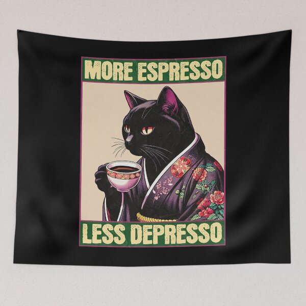 Item preview, More Espresso Less Depresso - Funny Coffee Cat  designed and sold by huzaifadesigner.
