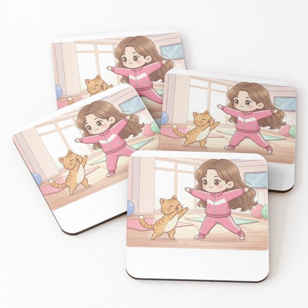 Item preview, Girl and Orange Cat Doing Aerobics designed and sold by Sweet Moments.