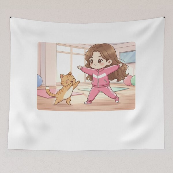 Item preview, Girl and Orange Cat Doing Aerobics designed and sold by Sweet Moments.