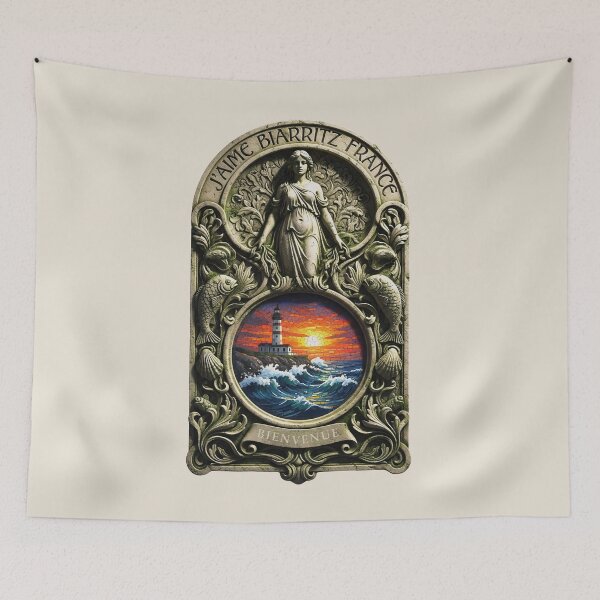 Item preview, Biarritz France Seascape Mosaic - Art Deco Lighthouse Poster designed and sold by FrancophileFun.