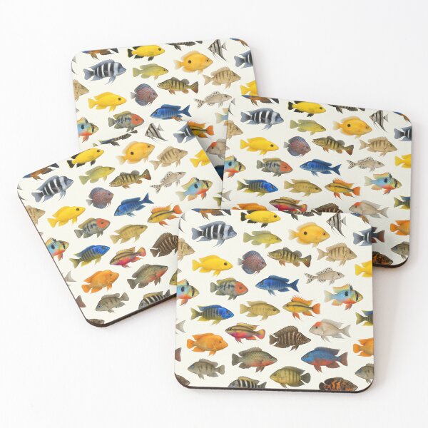 Aperçu de l'œuvre Tableau d'identification rétro coloré des poissons cichlidés créée et vendue par kakarikihill.