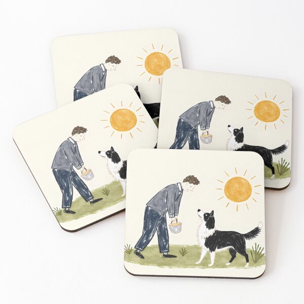 Item preview, Boy And Border Collie Watercolor Pastel Sunny Day Illustration designed and sold by N0rmalStores.