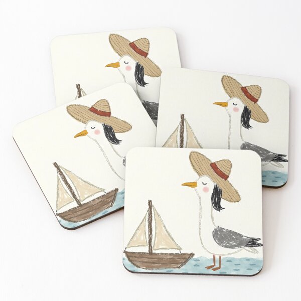 Item preview, Nautical Seagull Watercolor Illustration With Sailboat designed and sold by N0rmalStores.