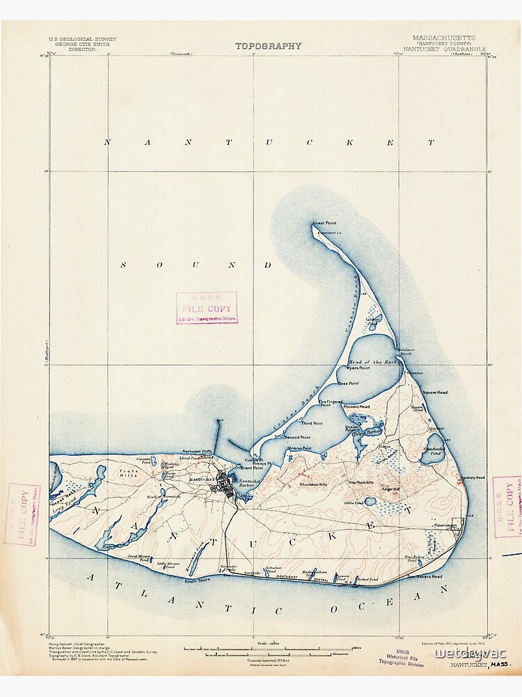 Disover Massachusetts  USGS Historical Topo Map MA Nantucket 352875 1901 62500 Premium Matte Vertical Poster