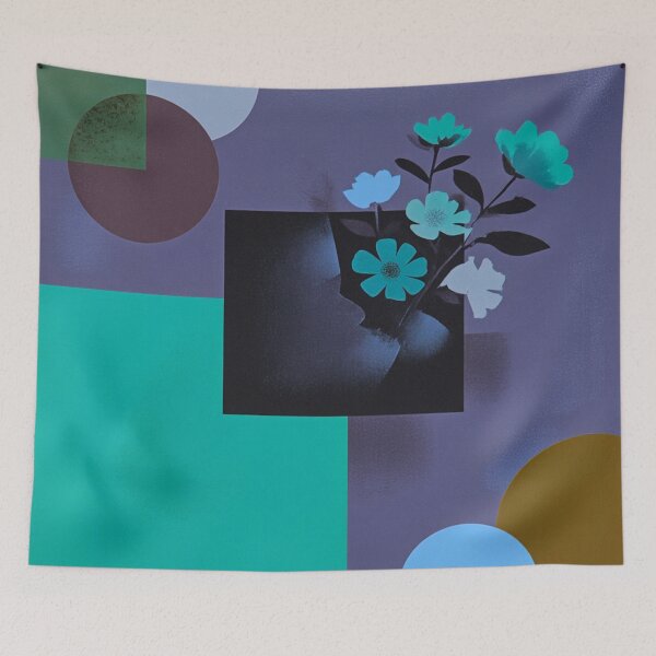 Artikelvorschau, Abstrakte florale Geometrie – Moderne botanische Kunst in Lila und Türkis entworfen und verkauft von joycrysstudio.