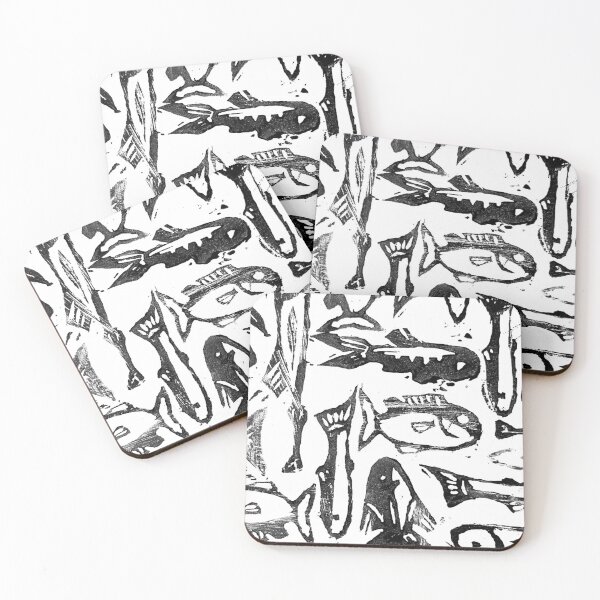 Item preview, Hand printed fish pattern linocut designed and sold by day-s.