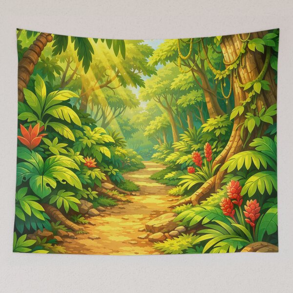 Item preview, Enchanted Jungle Path – Lush Tropical Forest Illustration designed and sold by Arte Cartoon From TagTeam Group.