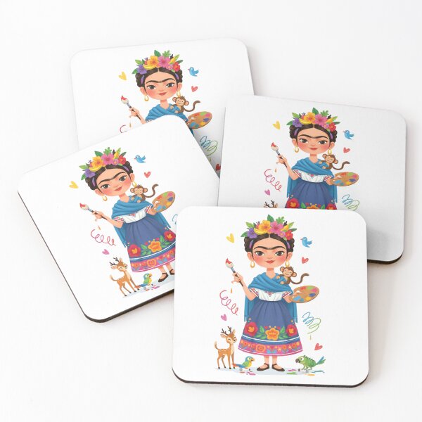 Item preview, Frida Kahlo’s Cartoon smile with rose, monkey, deer and parot illustration  designed and sold by Arte Cartoon From TagTeam Group.