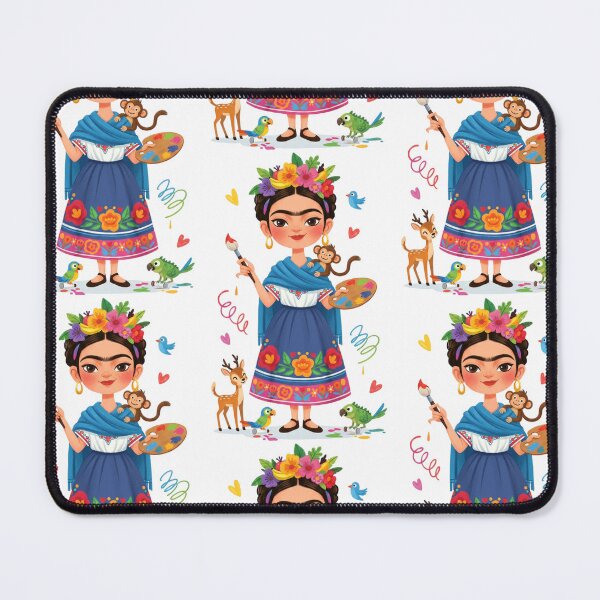 Item preview, Frida Kahlo’s Cartoon smile with rose, monkey, deer and parot illustration  designed and sold by Arte Cartoon From TagTeam Group.