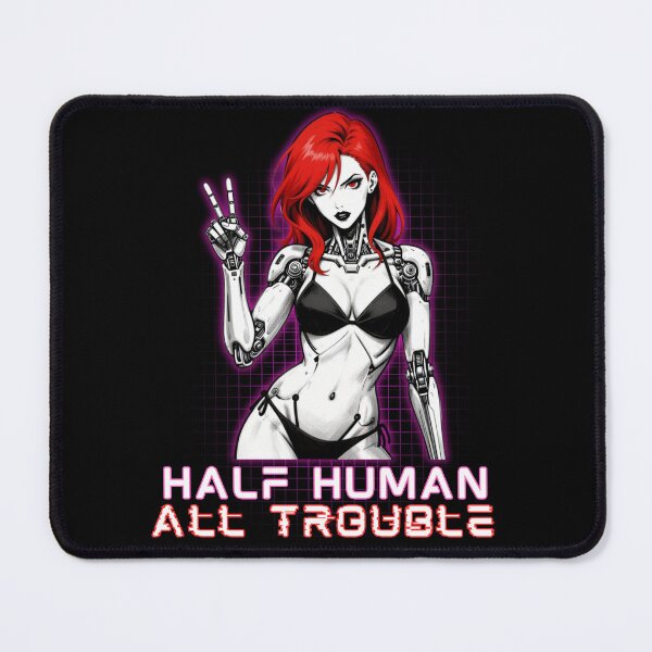 Item preview, Half Human All Trouble - Neon Cyberpunk Cyborg Girl designed and sold by StudioAkuma.