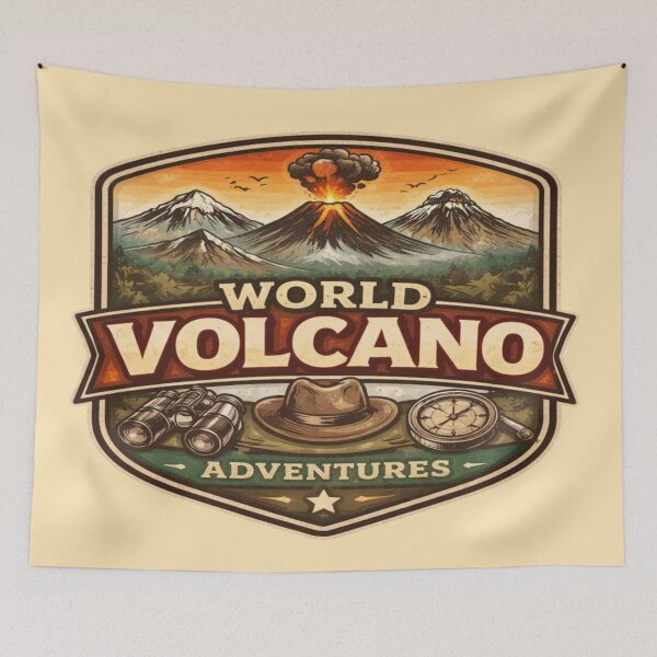 Item preview, World Volcano Adventures – Vintage Volcano Travel Badge Illustration designed and sold by Globalcitytees.