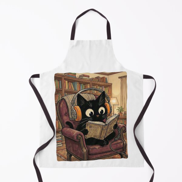 Item preview, Chill Black Cat Reading with Headphones On - Cozy Library Vibe designed and sold by Fluidic-Space.