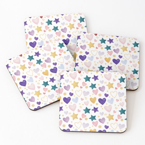 Item preview, Magical Hearts and Stars - Whimsical Watercolor Pattern with Gold Accents designed and sold by DraftNDreamShop.