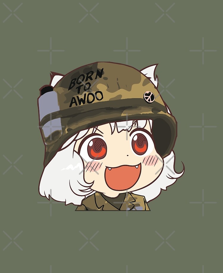 Awoo Anime girl big smile Army Military Born to Awoo with Peace