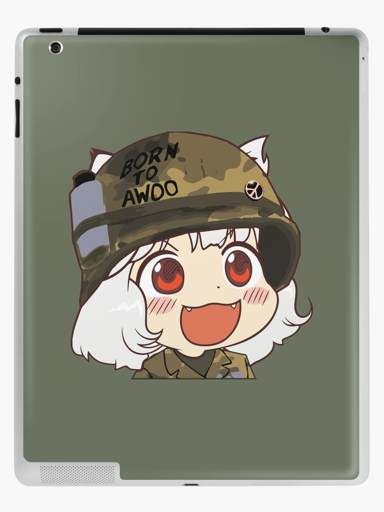 Awoo Anime girl big smile Army Military Born to Awoo with Peace
