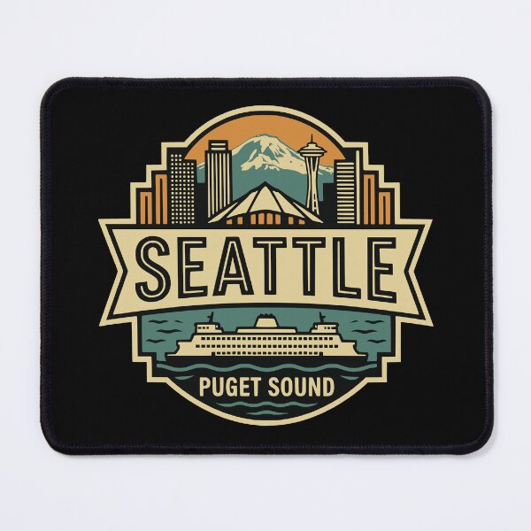 Item preview, Seattle Washington Skyline Puget Sound Retro Travel Badge designed and sold by Imaginationbeyond.