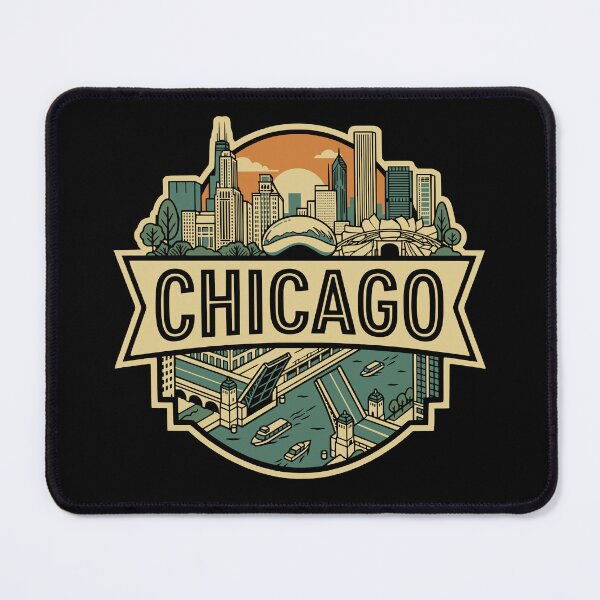 Item preview, Chicago Illinois Skyline Retro Travel Badge  designed and sold by Imaginationbeyond.
