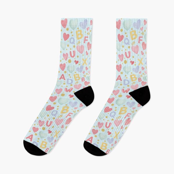 Item preview, ABC Hearts on Sky Blue - Pastel Watercolor Alphabet Pattern designed and sold by DraftNDreamShop.