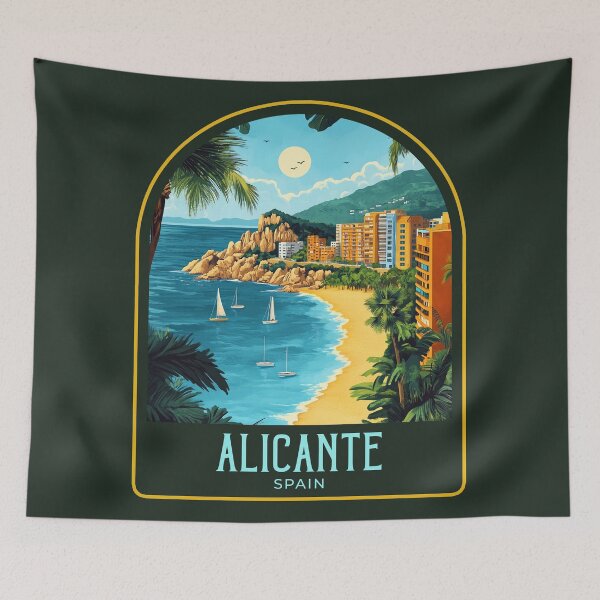 Item preview, Alicante Vintage Travel Illustration designed and sold by HomeLivingCo.