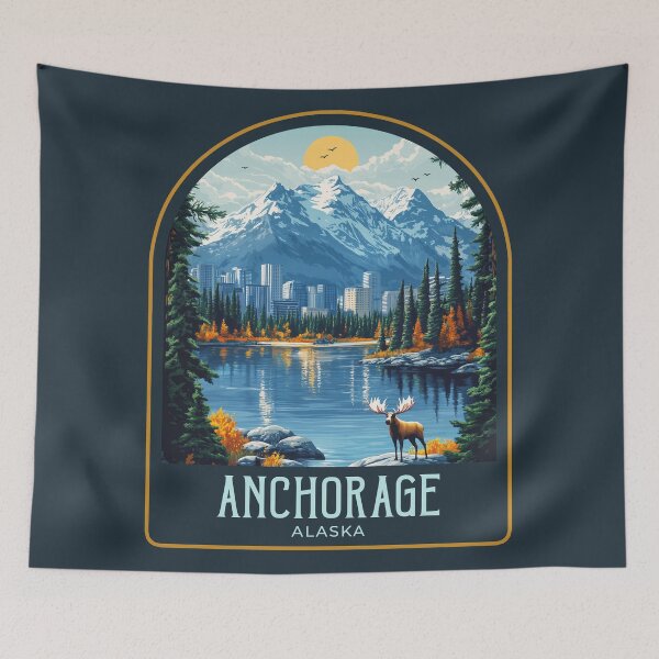 Item preview, Anchorage Vintage Travel Illustration designed and sold by HomeLivingCo.