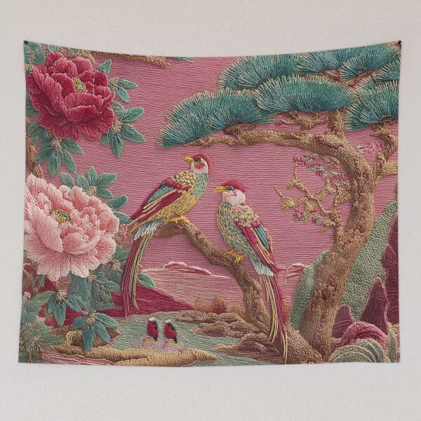 Item preview,  Jiangsu Silk Embroidery Birds Floral Carpet designed and sold by GrinGalore.