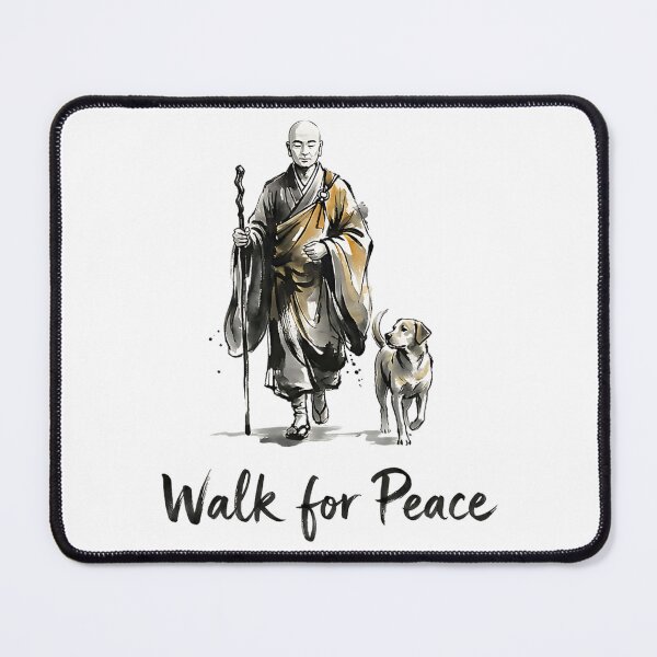 Item preview, Minimalist Zen Art Walk for Peace Monks with Aloka Dog designed and sold by CristHuds.