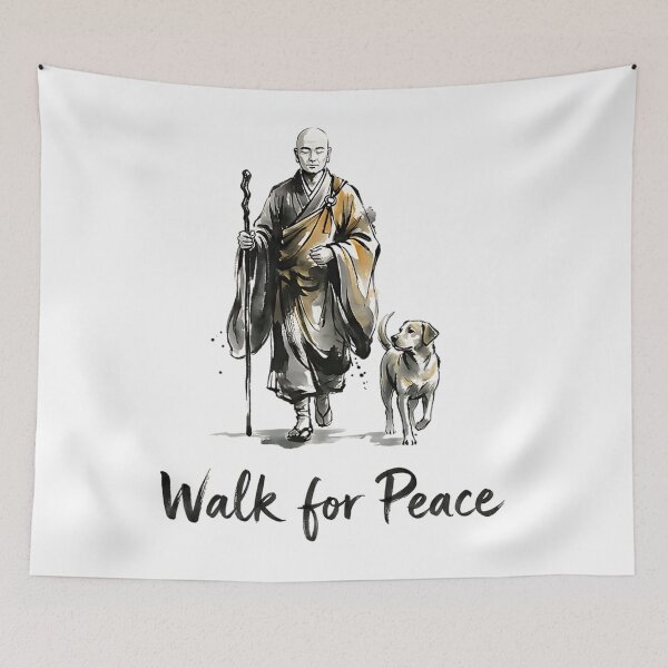 Item preview, Minimalist Zen Art Walk for Peace Monks with Aloka Dog  designed and sold by CristHuds.