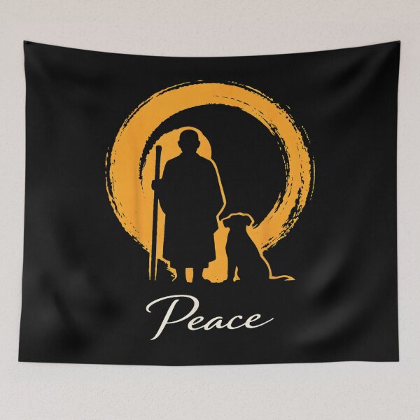 Item preview, Minimalist Zen Art Walk for Peace Monks with Aloka Dog  designed and sold by CristHuds.