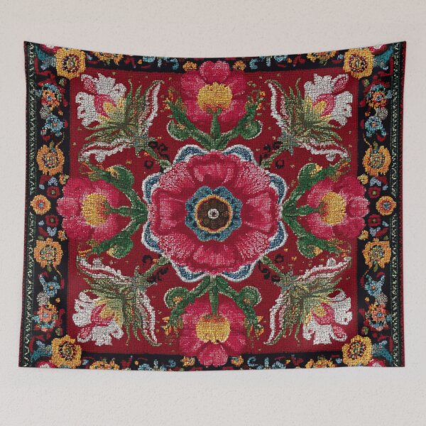 Item preview, Uzbekistan Nim Embroidery Floral Red Carpet designed and sold by GrinGalore.