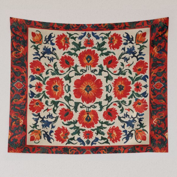 Item preview, Uzbekistan Nim Embroidery Flowers Red Carpet designed and sold by GrinGalore.