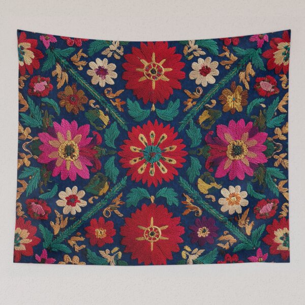 Item preview, Uzbekistan Nim Embroidery Floral Colorful Carpet designed and sold by GrinGalore.