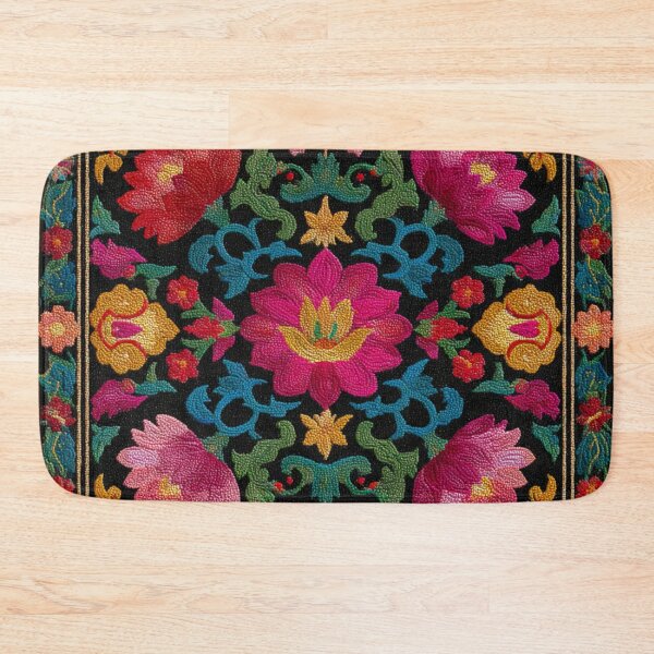 Item preview, Uzbekistan Neem Embroidery Floral Colorful Carpet designed and sold by GrinGalore.