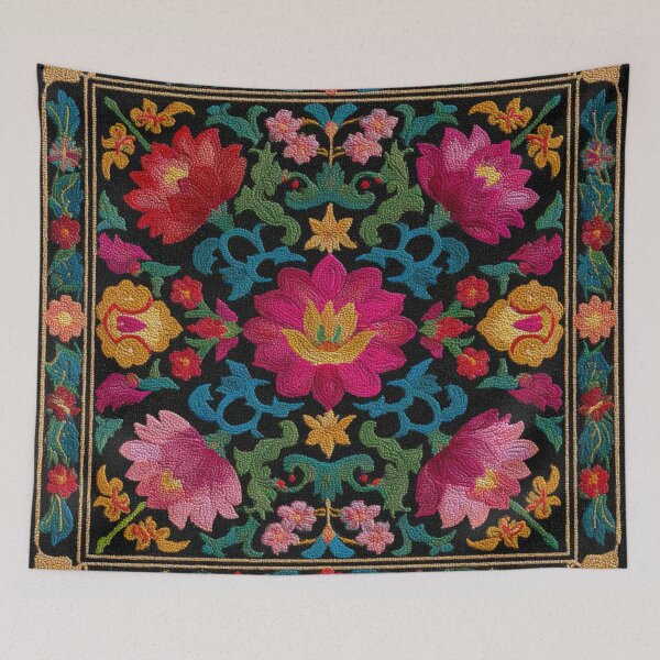 Item preview, Uzbekistan Neem Embroidery Floral Colorful Carpet designed and sold by GrinGalore.