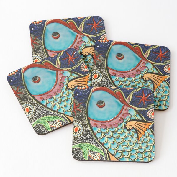 Item preview, Ornate Blue Fish in Floral Folk Art Style designed and sold by Cutesthetik.