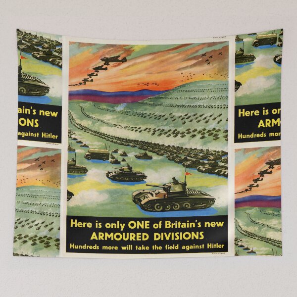 Item preview, World War II British Propaganda Poster | Bold Military Display | Tanks & Aircraft Formation | Historical Art Print designed and sold by artofuniverse.