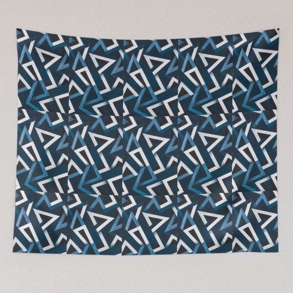 Item preview, Abstract Geometric Triangle Maze - Modern Navy and Black 3D Pattern designed and sold by Maryam_ART.