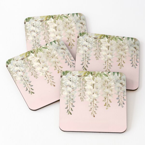 Item preview, Ivory Wisteria Drift – White Cascading Blooms on Creamy pink designed and sold by EmeraldeaArt.