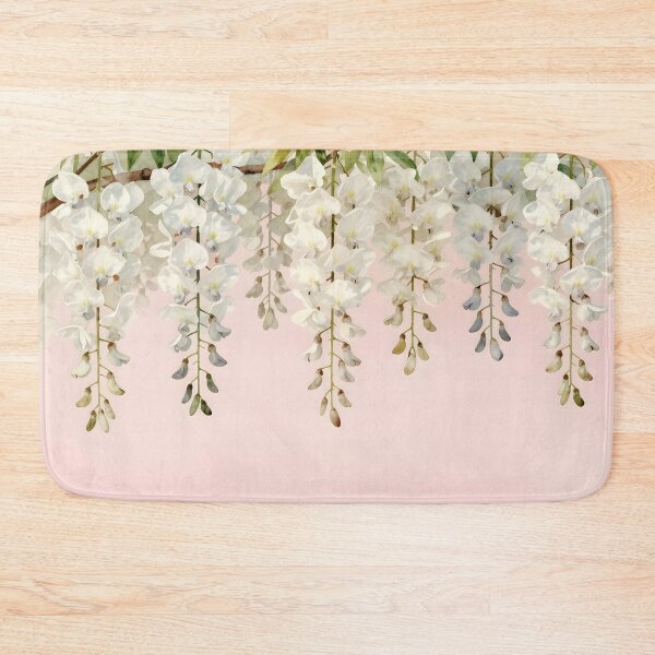 Item preview, Ivory Wisteria Drift – White Cascading Blooms on Creamy pink designed and sold by EmeraldeaArt.