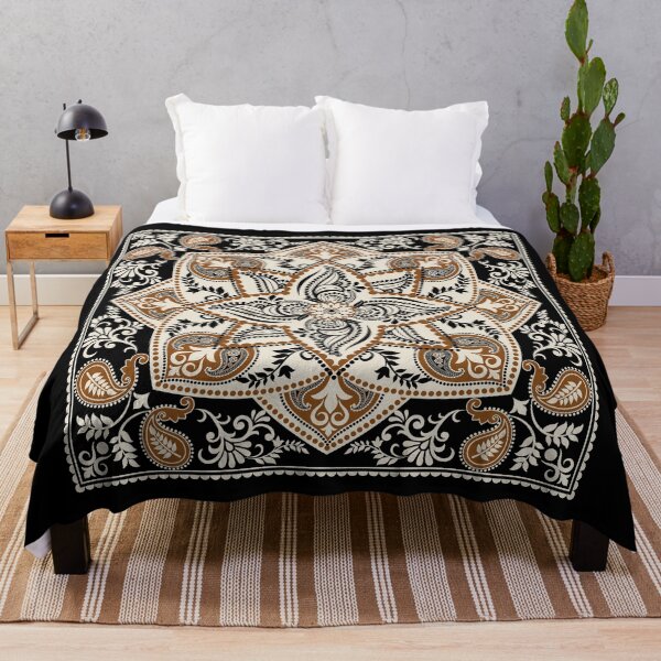 Item preview, Elegant Black and Gold Paisley Mandala Scarf Pattern designed and sold by teaw-teaw.