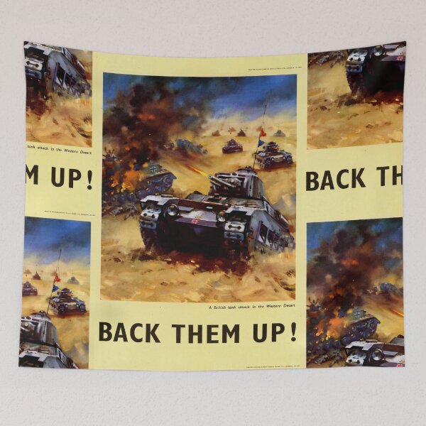 Item preview, Back Them Up WWII Poster | British Tank Attack in Western Desert | Vibrant War Art | North African Campaign Propaganda designed and sold by artofuniverse.