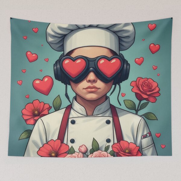 Item preview, A loving cook with a bouquet of roses designed and sold by Mianku | Für das Leben.