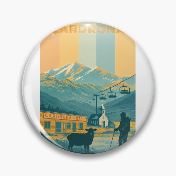 Item preview, Winter Scene at Cardona Hotel with Skiers and New Zealand High Country designed and sold by Aryabek.