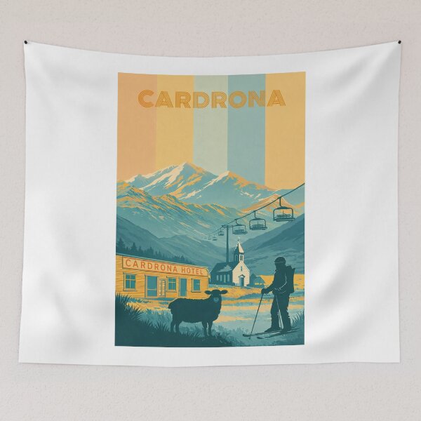 Item preview, Winter Scene at Cardona Hotel with Skiers and New Zealand High Country designed and sold by Aryabek.