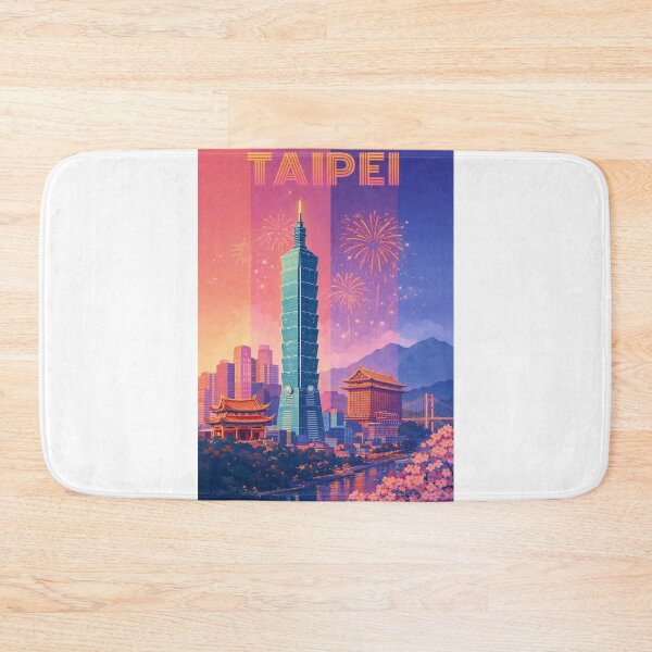 Artikelvorschau, Skyline von Taipeh mit Taipei 101 und Feuerwerk über dem Keelung-Fluss entworfen und verkauft von Aryabek.