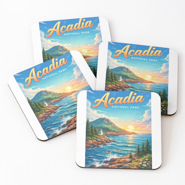 Item preview, Sunrise at Acadia National Park Coastline with Lighthouse and Kayakers designed and sold by Aryabek.