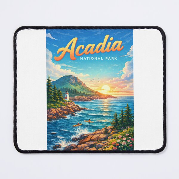 Item preview, Sunrise at Acadia National Park Coastline with Lighthouse and Kayakers designed and sold by Aryabek.