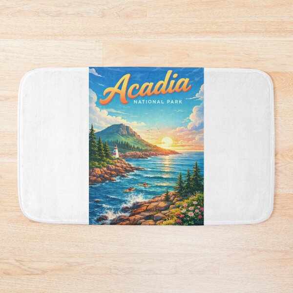 Item preview, Sunrise at Acadia National Park Coastline with Lighthouse and Kayakers designed and sold by Aryabek.